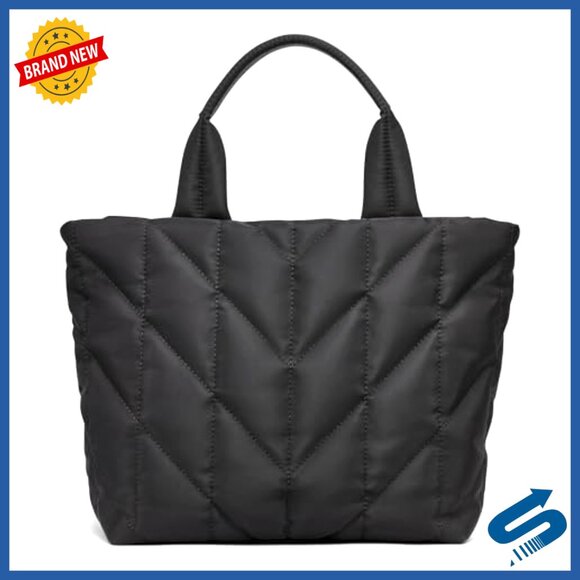 Quilted Tote Bag with Adjustable Strap, Top Zip Closure, 11x10x6 - Picture 3 of 5